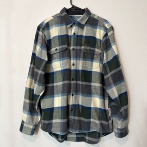 Orvis Flannel Shirt Mens Large Blue Green Plaid Excellent Classic Collection